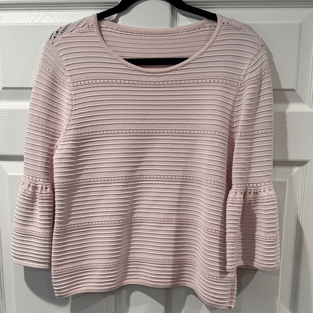 White House Black Market Baby Pink Blouse with Bell Sleeves